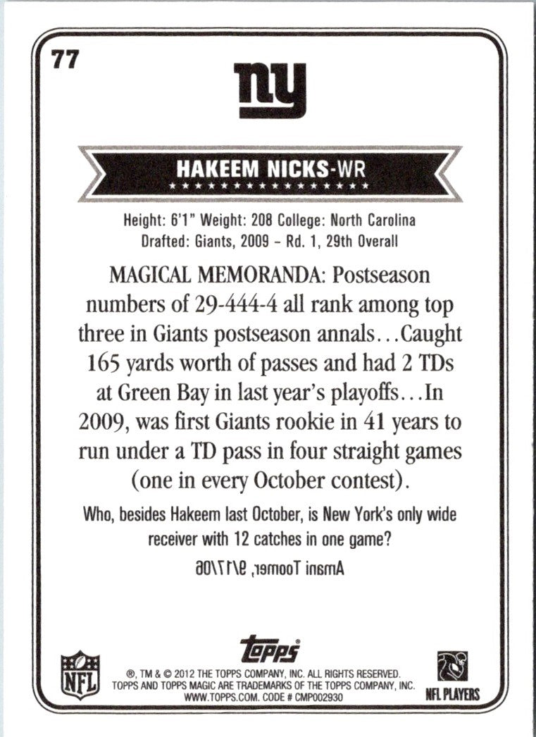 2012 Topps Magic Hakeem Nicks