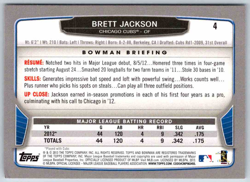 2013 Bowman Brett Jackson