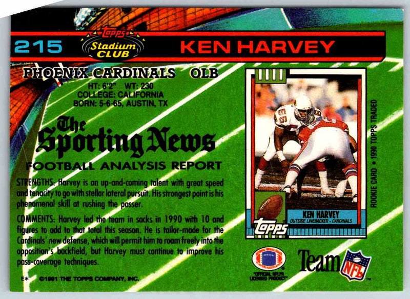 1991 Topps Stadium Club Football Ken Harvey