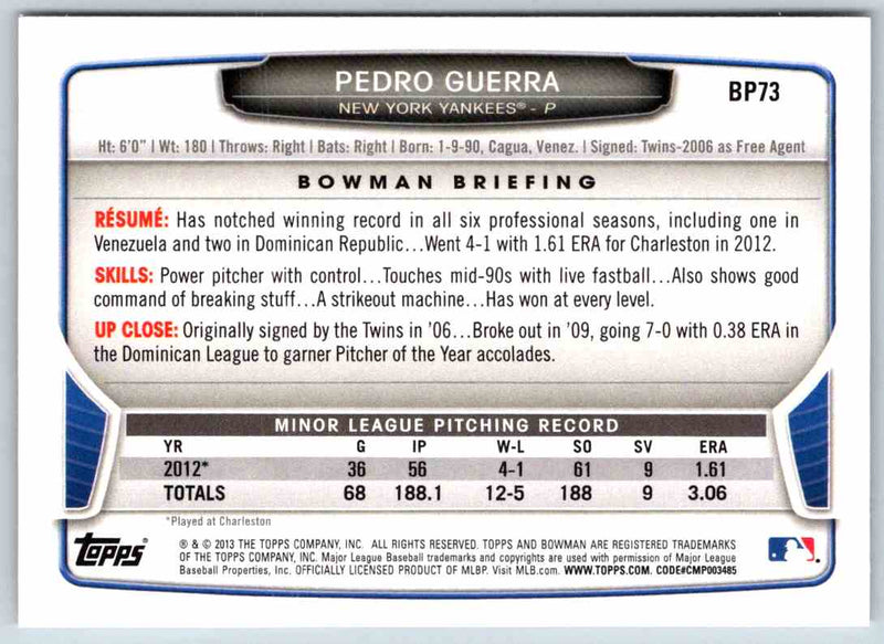 2013 Bowman Pedro Guerra