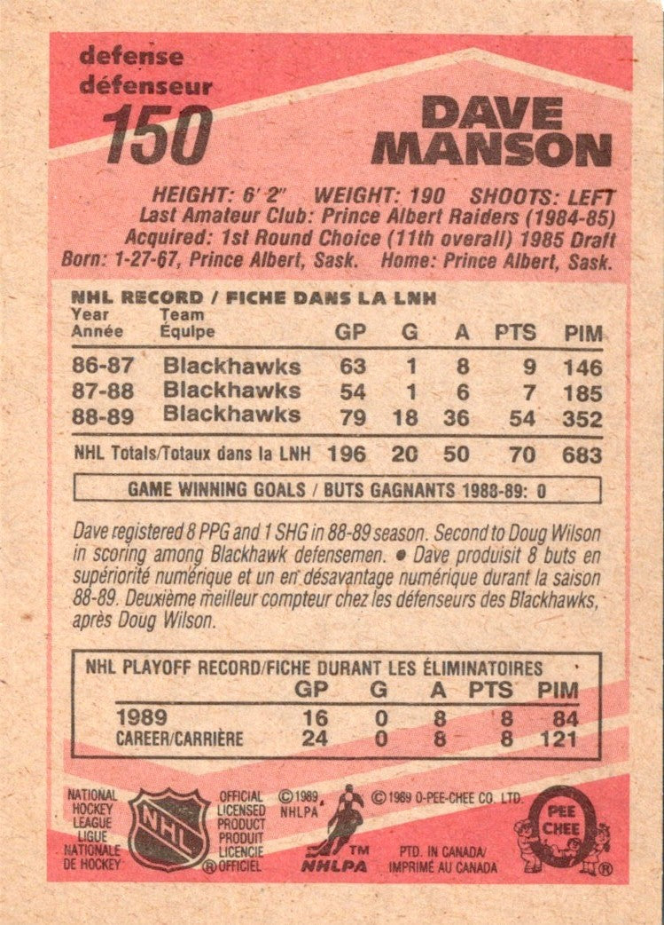 1989 O-Pee-Chee Dave Manson