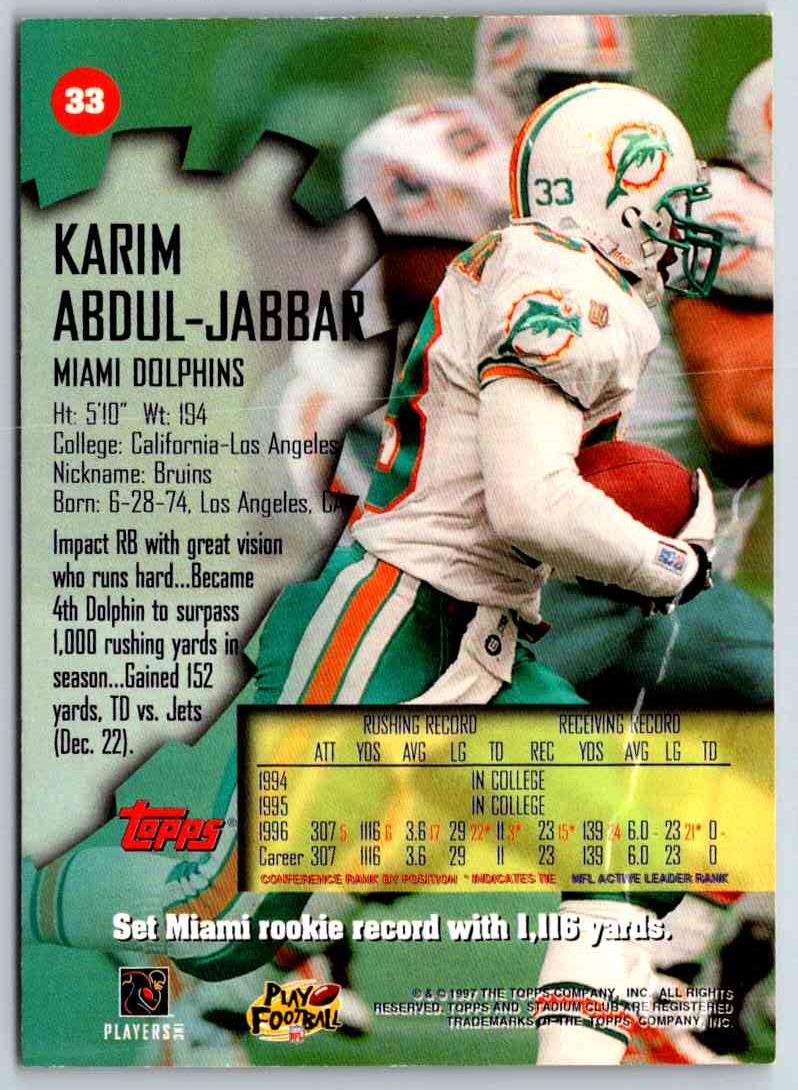 1997 Topps Stadium Club Football Karim Abdul-Jabbar