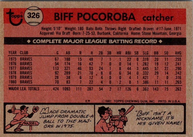 1981 Topps Biff Pocoroba