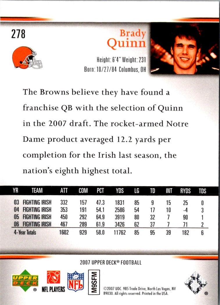 2007 Upper Deck Star Rookies Rookie Exclusives Edition Brady Quinn