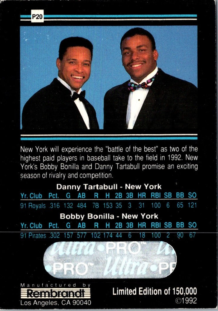 1992 Rembrandt Ultra-Pro Promos Danny Tartabull/Bobby Bonilla