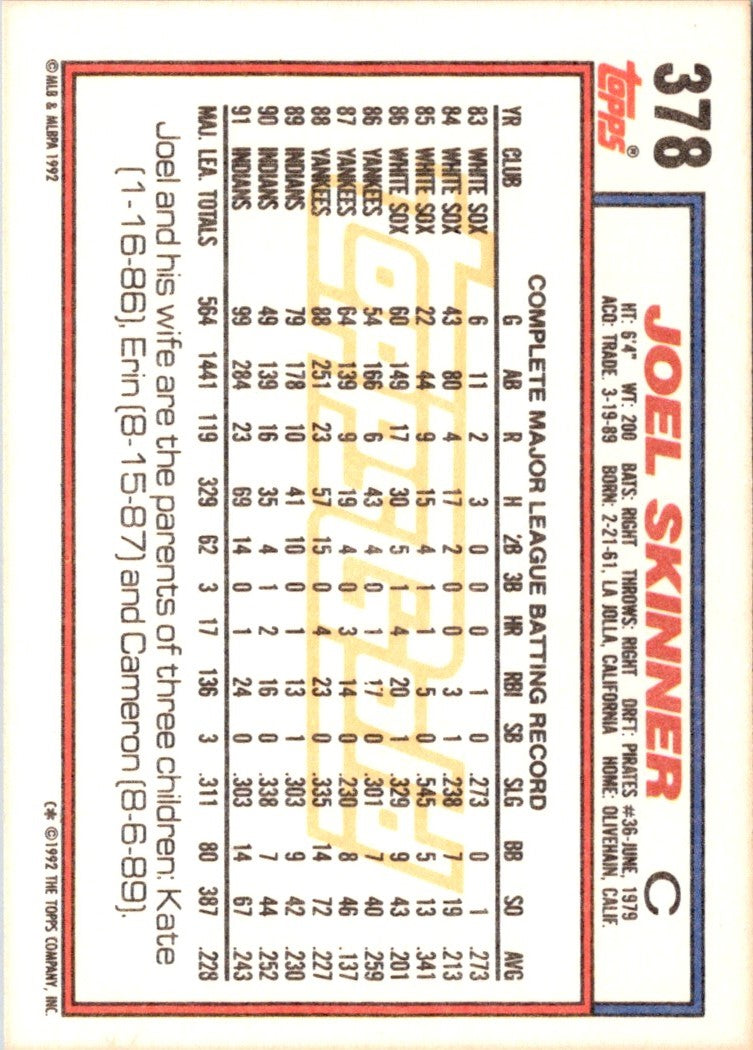 1992 Topps Gold Winners Joel Skinner