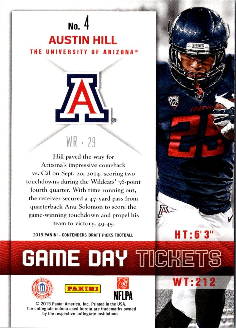 2015 Panini Contenders Draft Picks Game Day Tickets Austin Hill