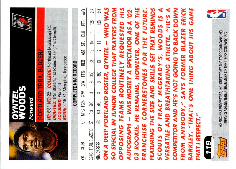 2003 Topps Qyntel Woods