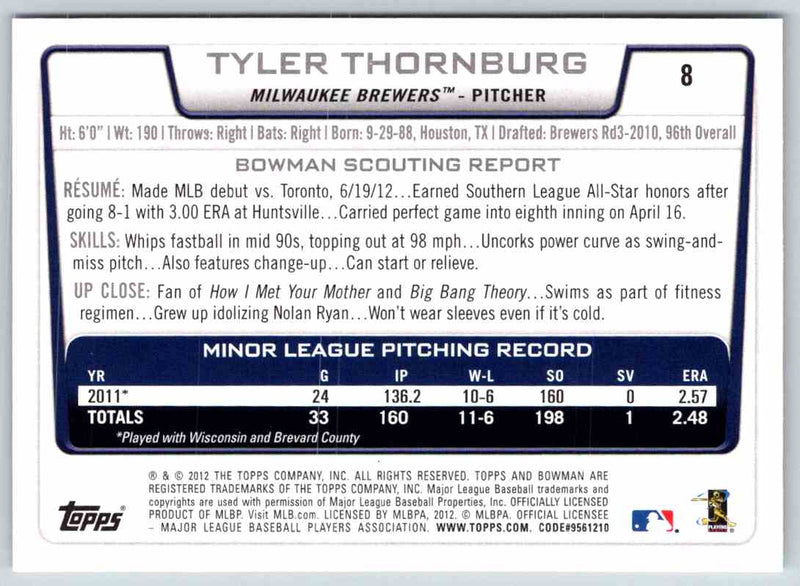 2012 Bowman Tyler Thornburg