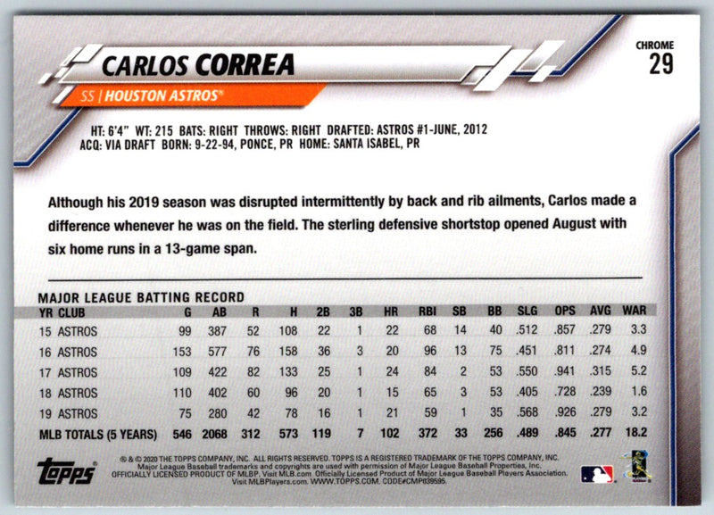 2020 Topps Chrome Carlos Correa