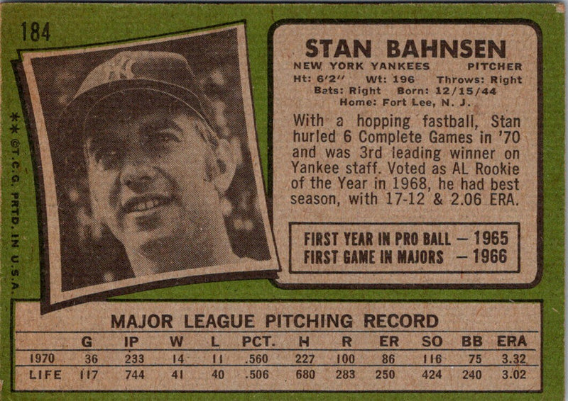 1971 Topps Stan Bahnsen