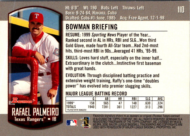 2000 Bowman Rafael Palmeiro