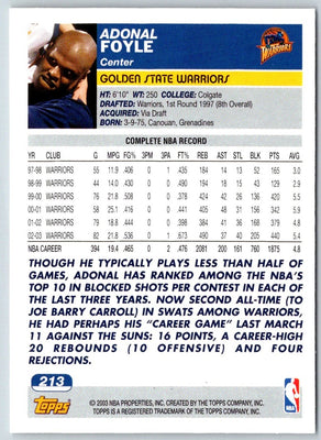 2003 Topps 1st Edition Adonal Foyle #213