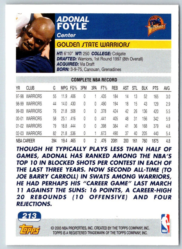 2003 Topps 1st Edition Adonal Foyle #213
