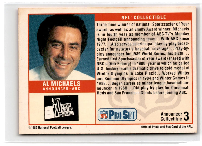 1989 Pro Set Announcers Al Michaels