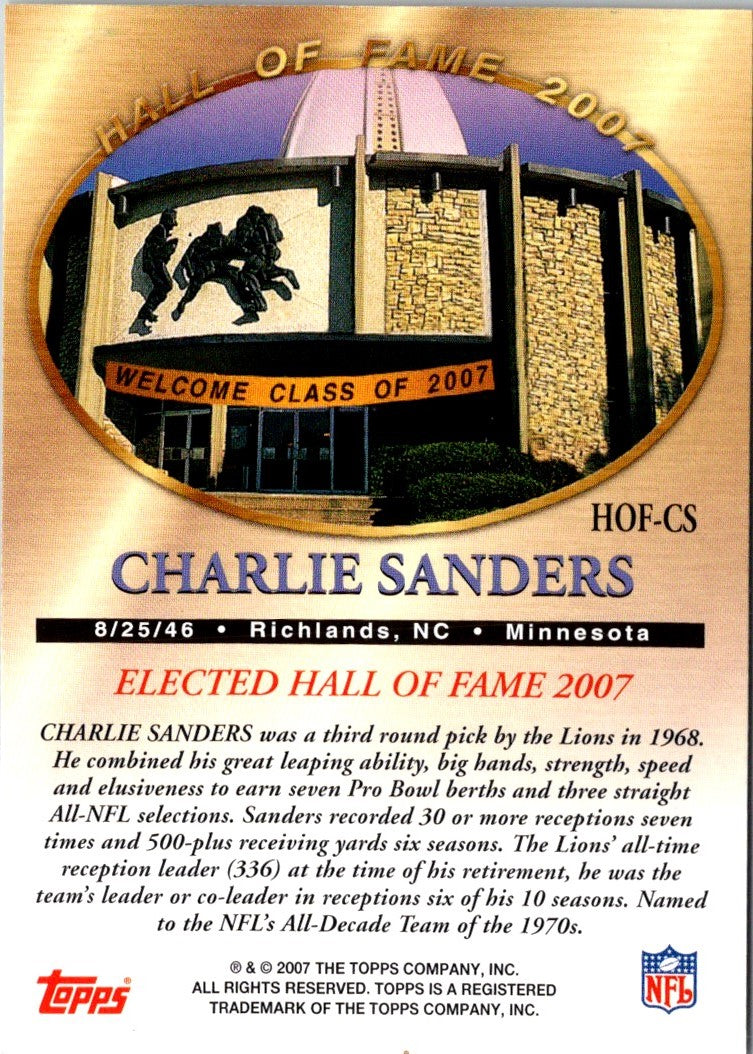2007 Topps Hall of Fame Class 2007 Charlie Sanders