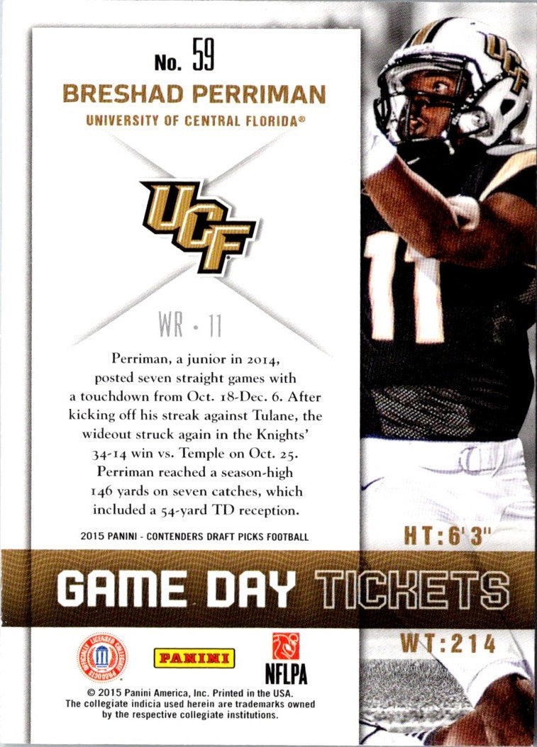 2015 Panini Contenders Draft Picks Game Day Tickets Breshad Perriman