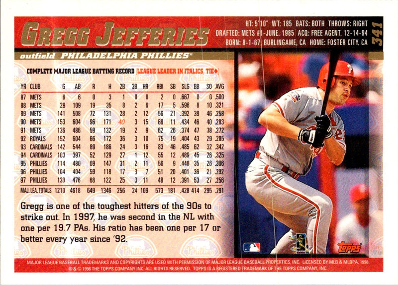1998 Topps Gregg Jefferies