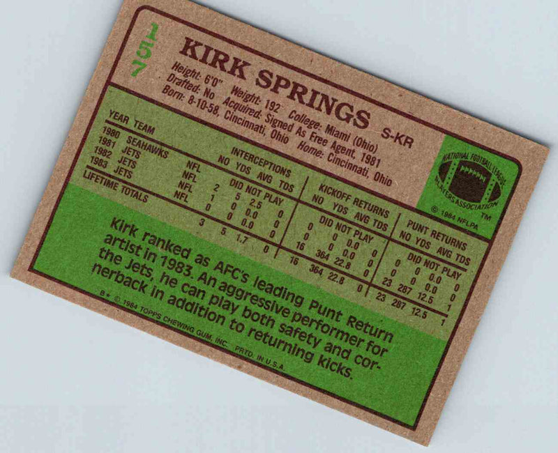 1985 Topps Kirk Springs