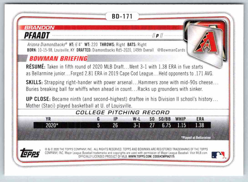 2020 Bowman Brandon Pfaadt