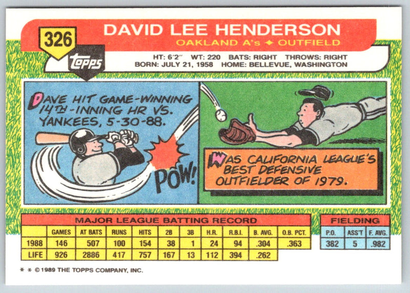 1989 Topps Big Dave Henderson