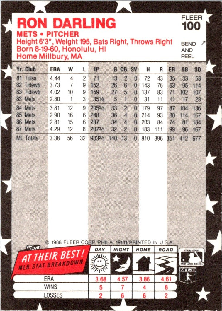 1988 Fleer Star Stickers Ron Darling