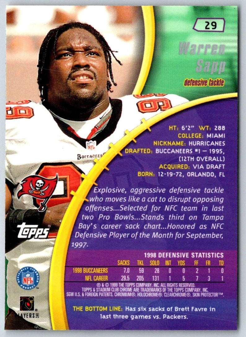 1999 Stadium Club Chrome Warren Sapp