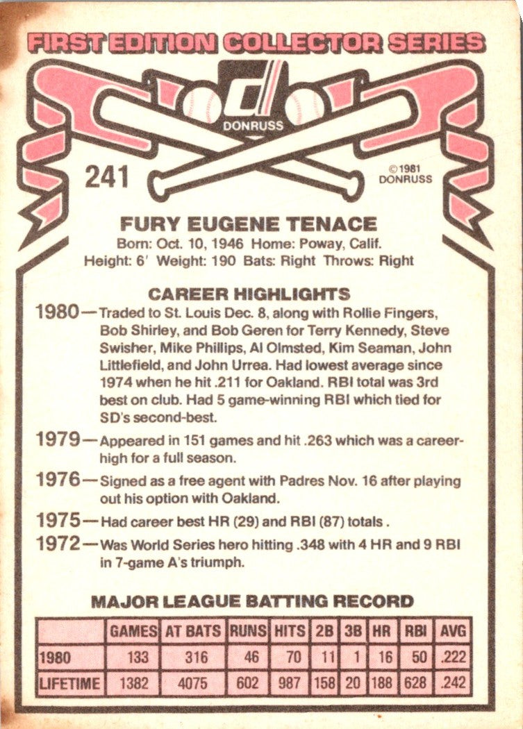 1981 Donruss Gene Tenace