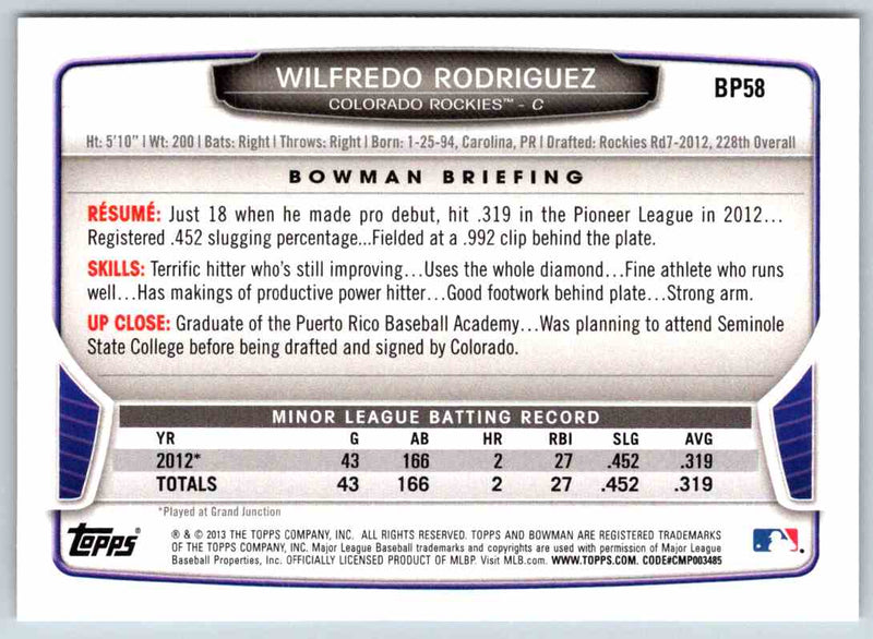 2013 Bowman Wilfredo Rodriguez