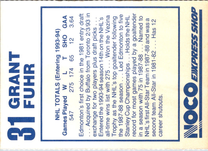 1993 NOCO Buffalo Sabres Grant Fuhr