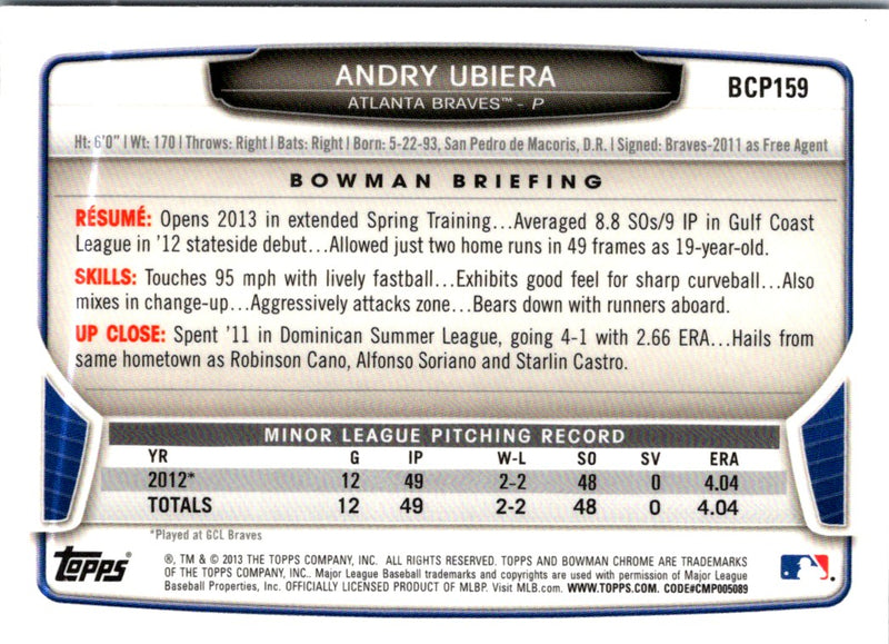 2013 Bowman Chrome Prospects Andry Ubiera