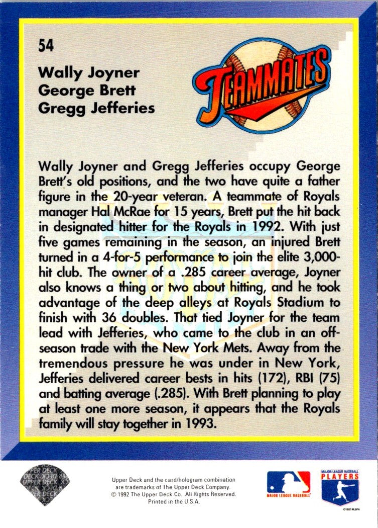 1993 Upper Deck Wally Joyner/Gregg Jefferies/George Brett