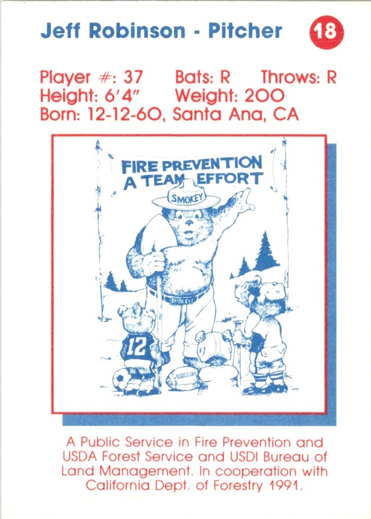 1991 California Angels Smokey Jeff Robinson