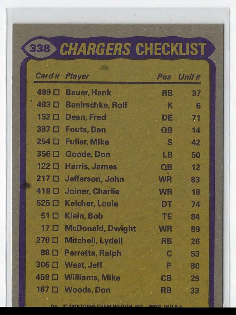 1979 Topps Lydell Mitchell/John Jefferson/Mike Fuller/Fred Dean