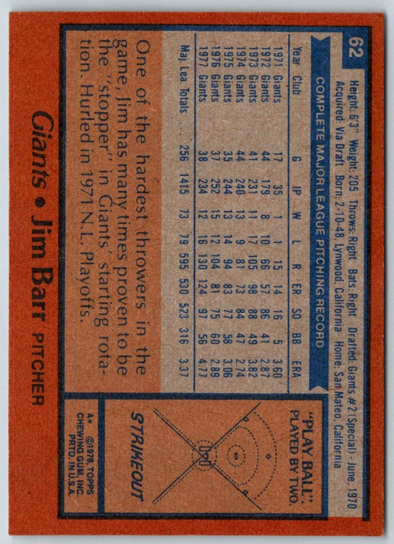 1978 Topps Jim Barr