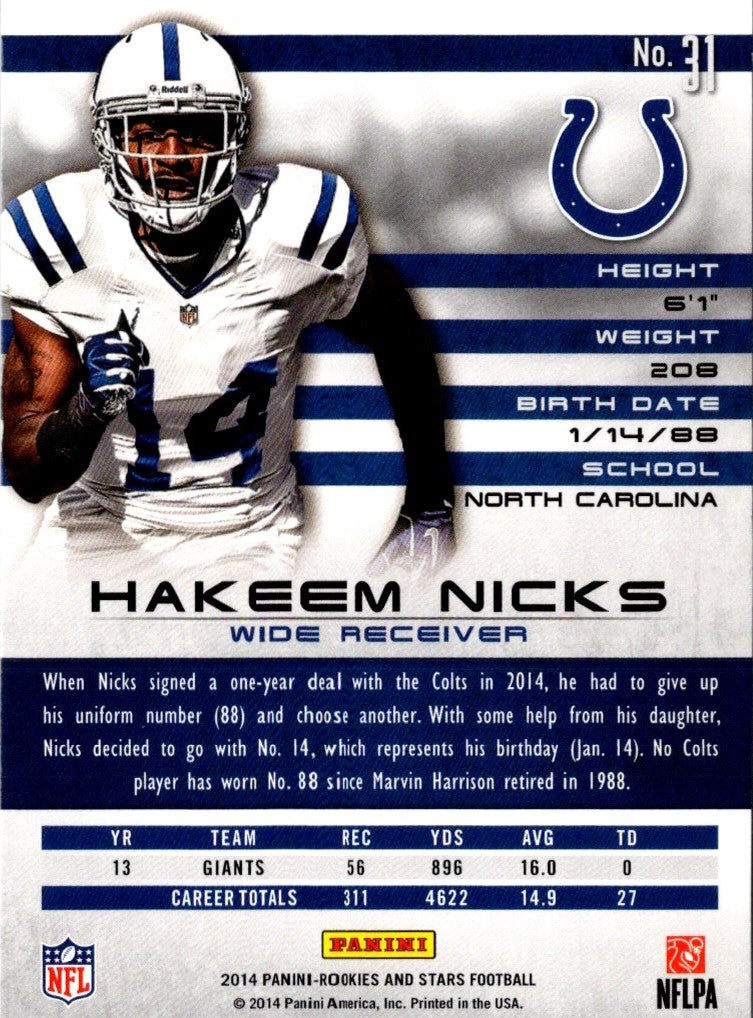 2014 Panini Rookies & Stars Hakeem Nicks