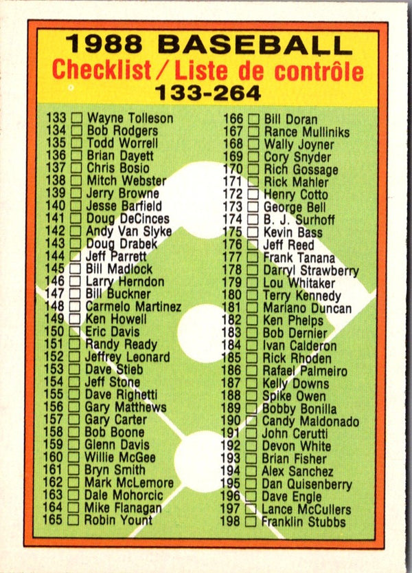 1988 O-Pee-Chee Checklist 133-264 #373