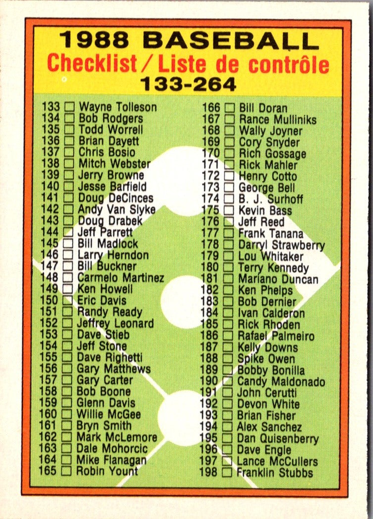 1988 O-Pee-Chee Checklist 133-264