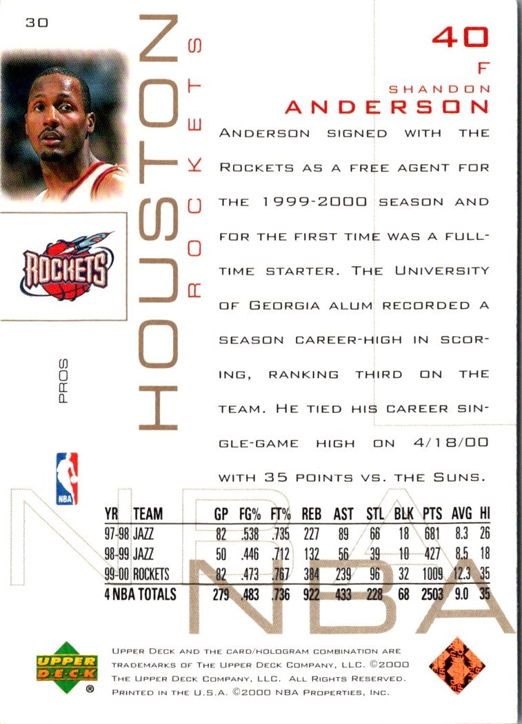 2000 Upper Deck Pros & Prospects Shandon Anderson