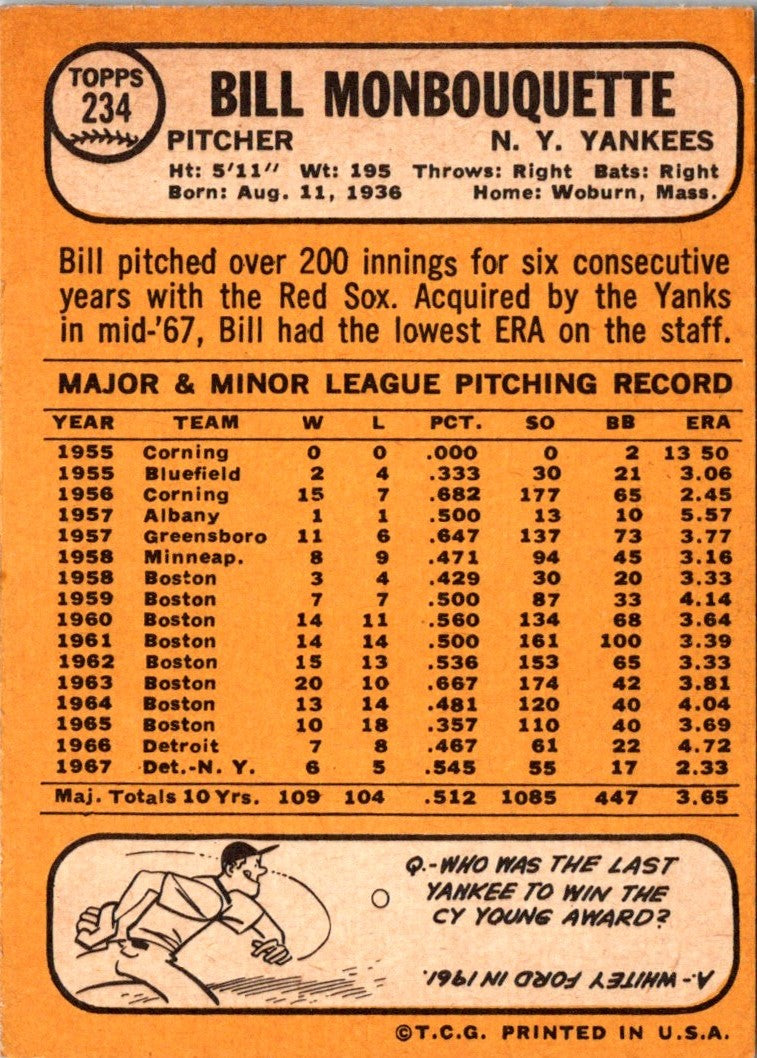 1968 Topps Bill Monbouquette