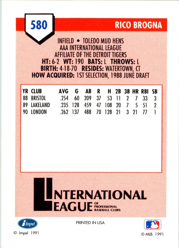 1991 Line Drive AAA Rico Brogna