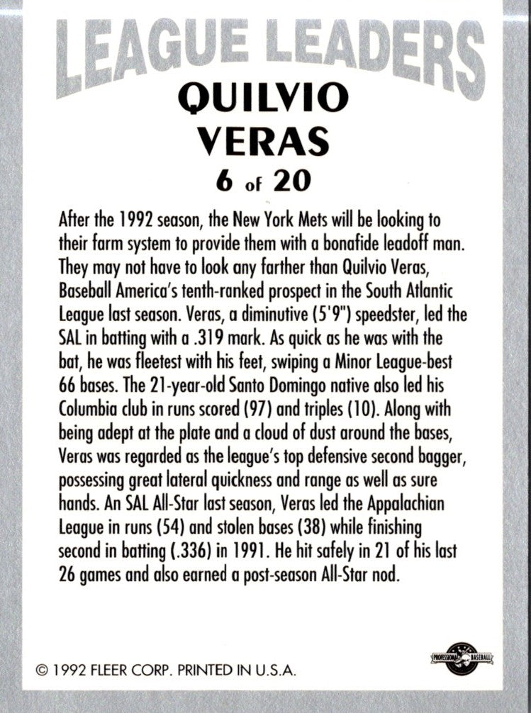 1992 Fleer Excel League Leaders Quilvio Veras