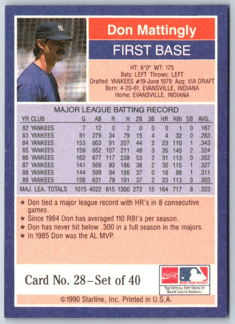 1990 Starline Long John Silver Don Mattingly