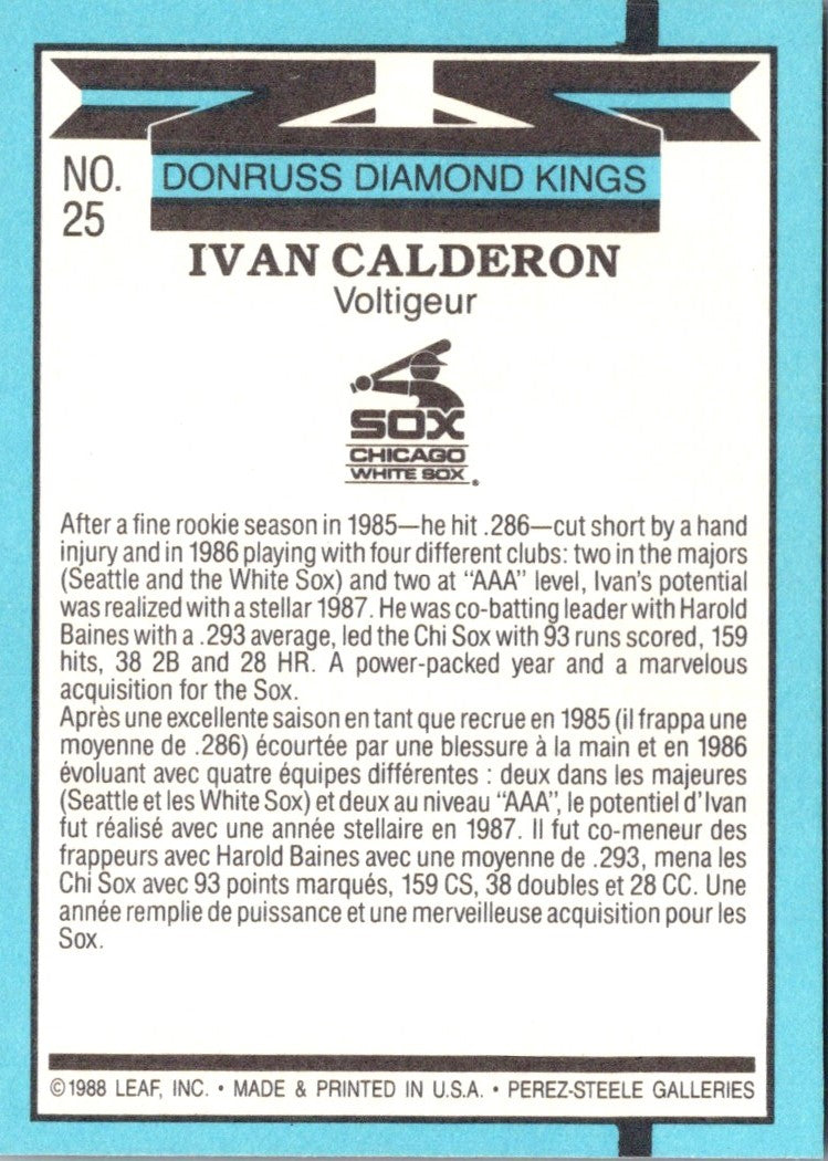 1988 Donruss Diamond Kings Ivan Calderon