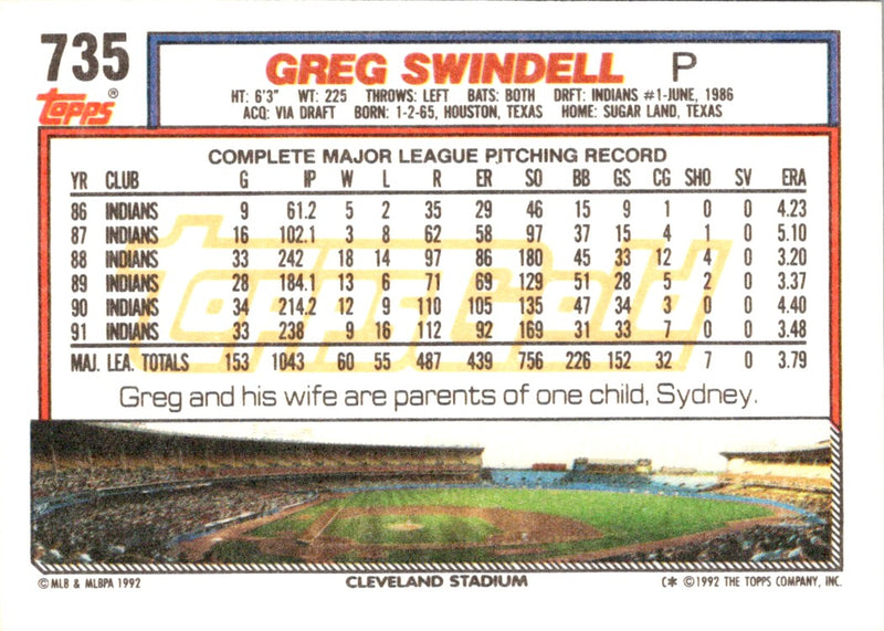 1992 Topps Greg Swindell