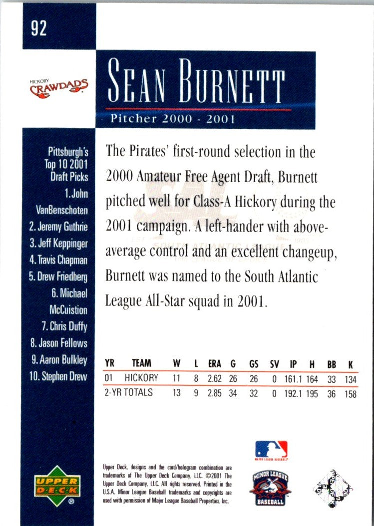 2001 Upper Deck Minors Centennial Sean Burnett