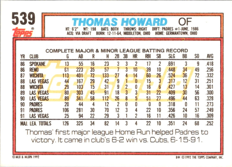 1992 Topps Thomas Howard