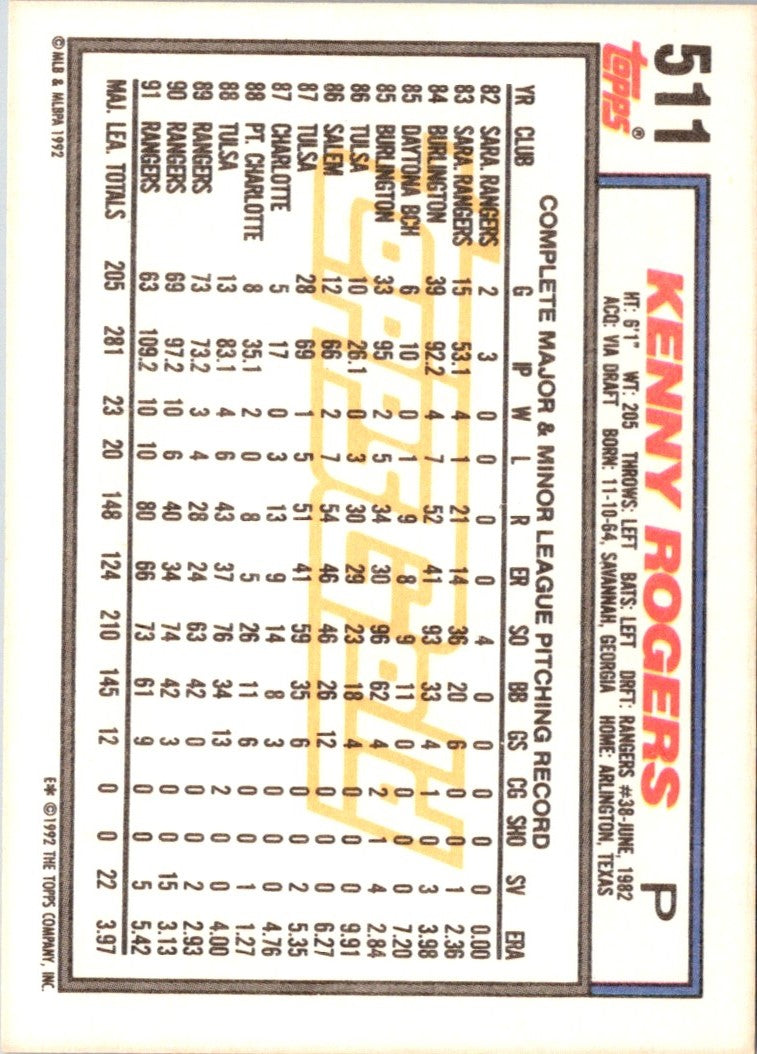 1992 Topps Gold Kenny Rogers