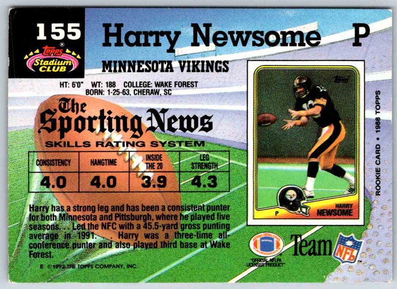 1992 Topps Stadium Club Football Harry Newsome