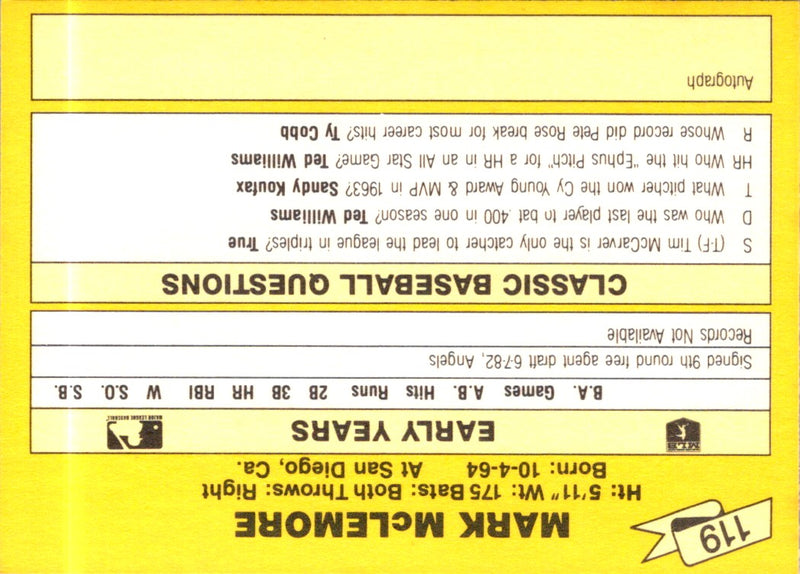 1987 Classic Update Yellow Mark McLemore
